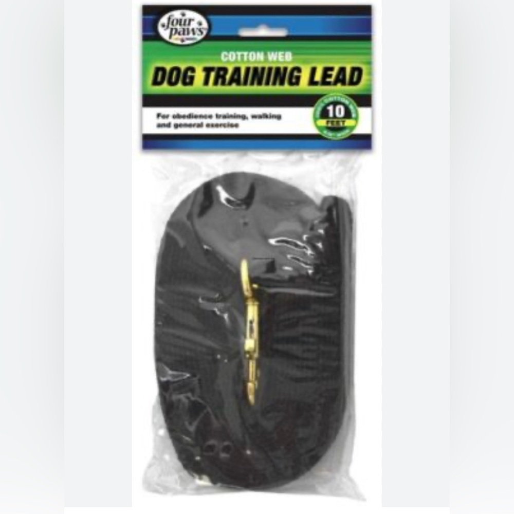 Four Paws Cotton Web Training Dog Lead, Black, 10-ft